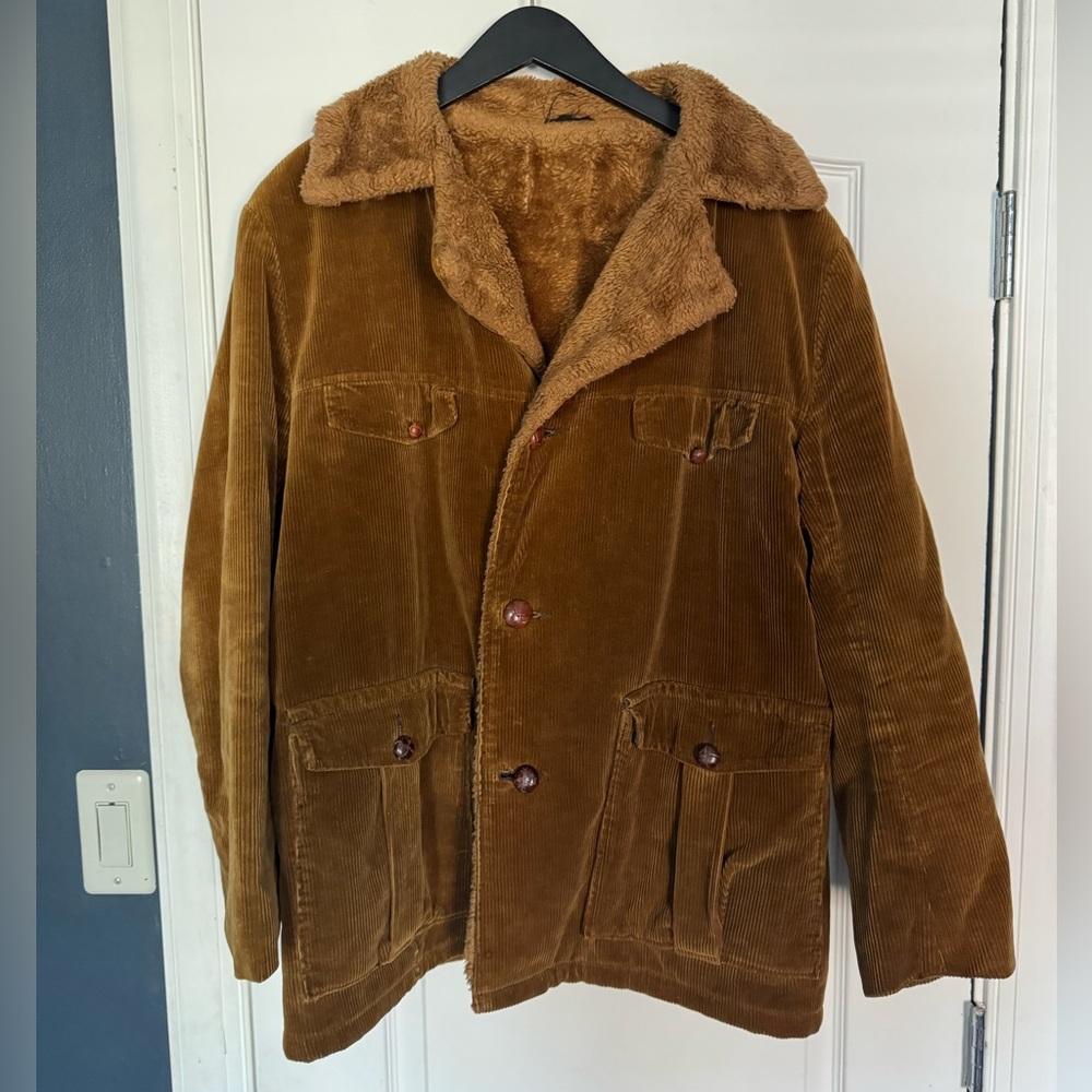 Vintage men’s Sherpa lined corduroy jacket brown XL